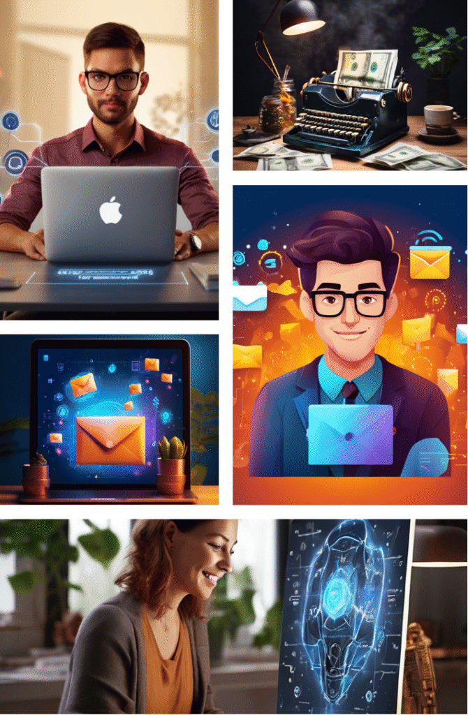 Collage of marketing and business activities.