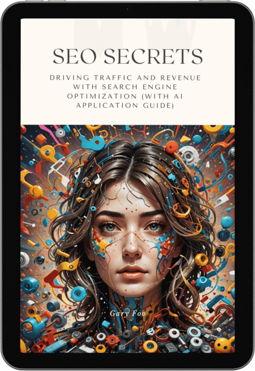 Tablet showcasing SEO secrets guide.