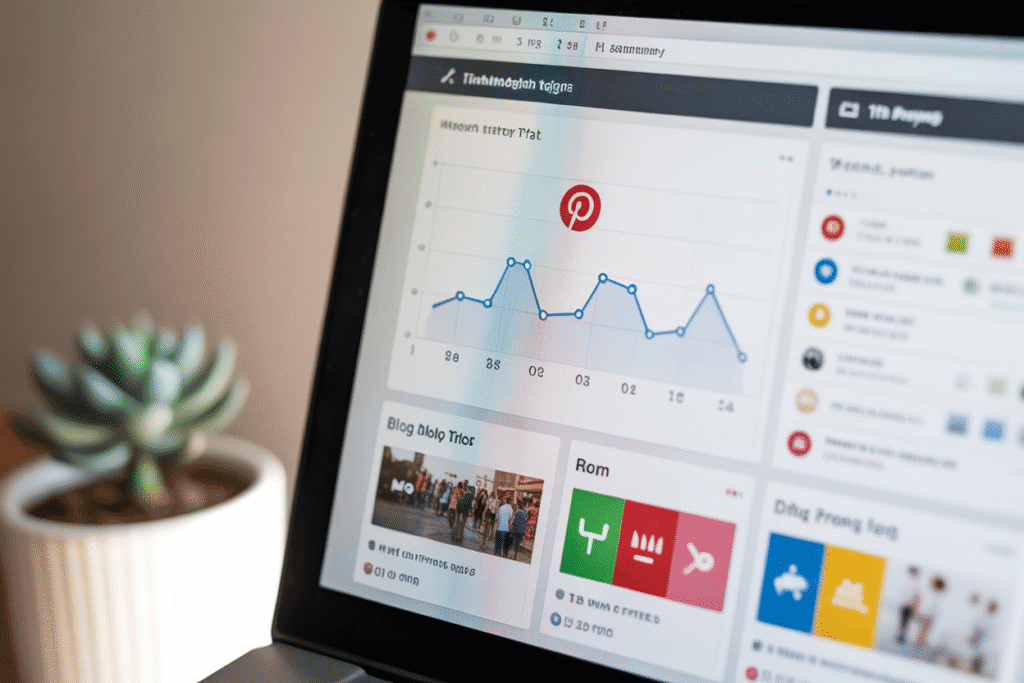 Data analytics dashboard on laptop screen.