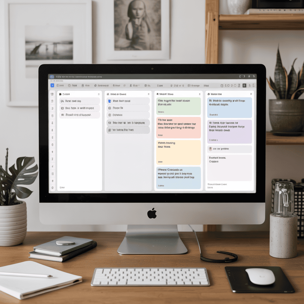 Desktop workspace with task management tools.