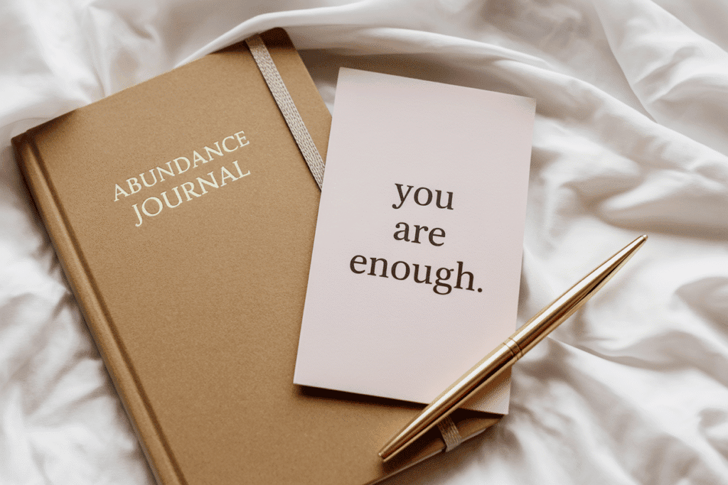 Abundance journal with motivational card.
