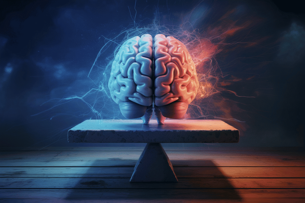 Brain illustration with vibrant energy.