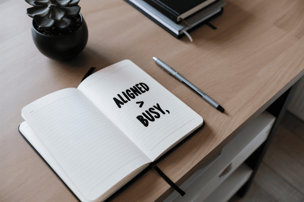 Notebook with motivational writing inside.