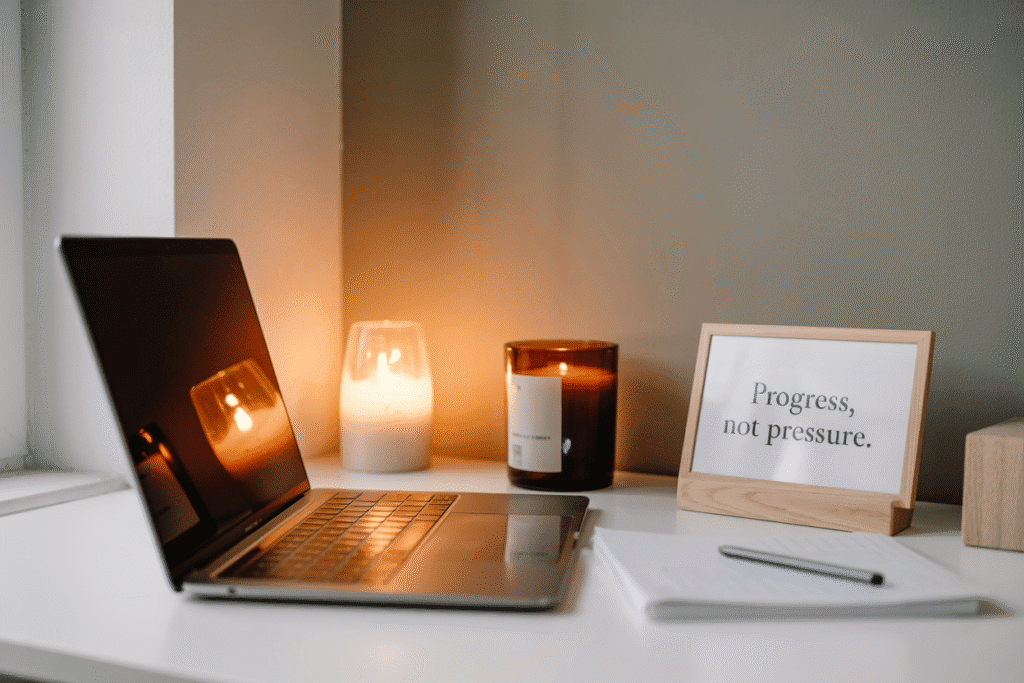 Cozy workspace with calming ambiance.