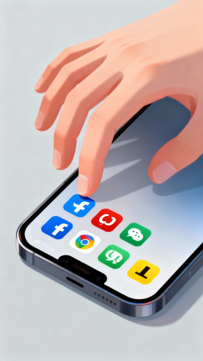 hand removing social media icons from phone home screen