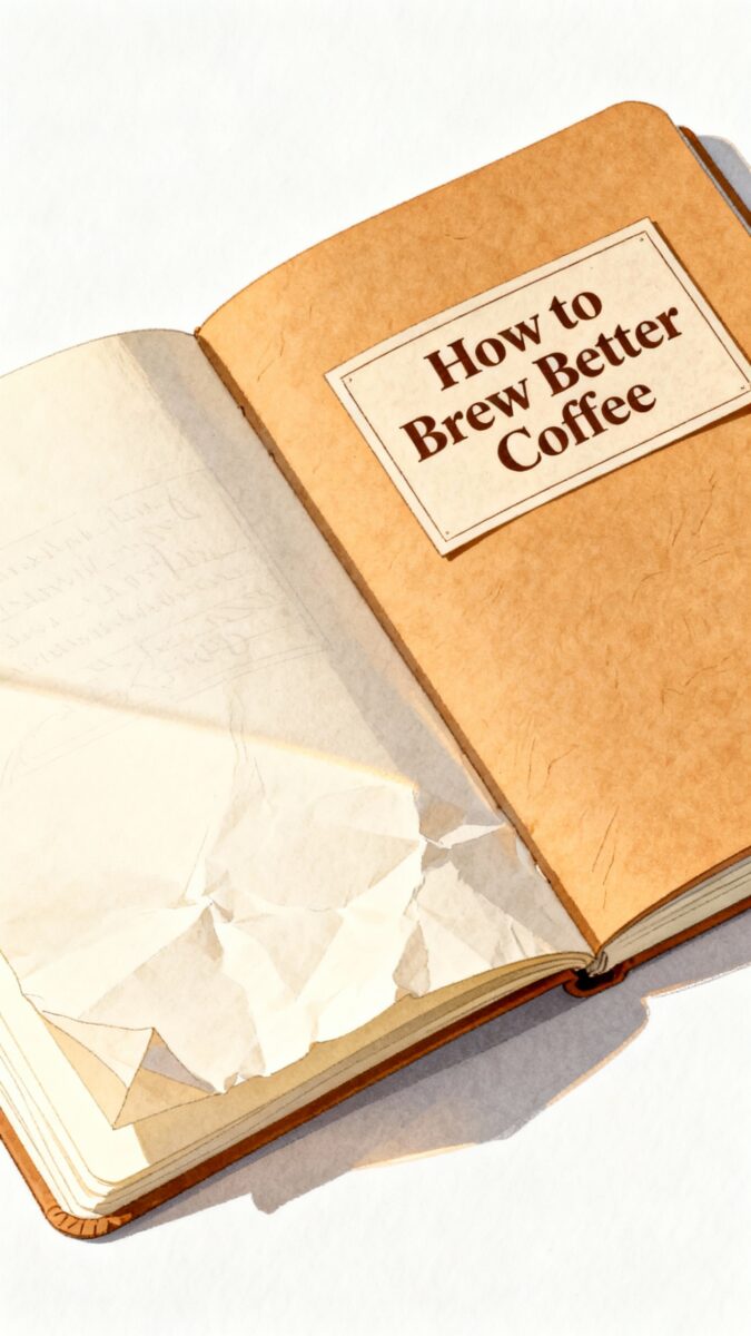 open notebook labeled “How to Brew Better Coffee”