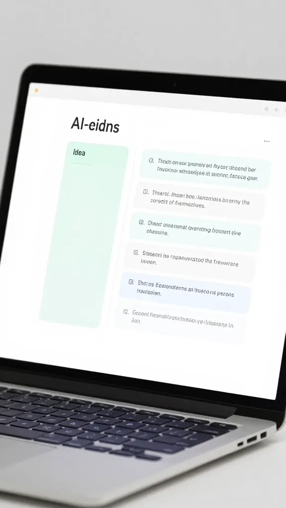 closeup of a single laptop with AI-generated idea notes on screen