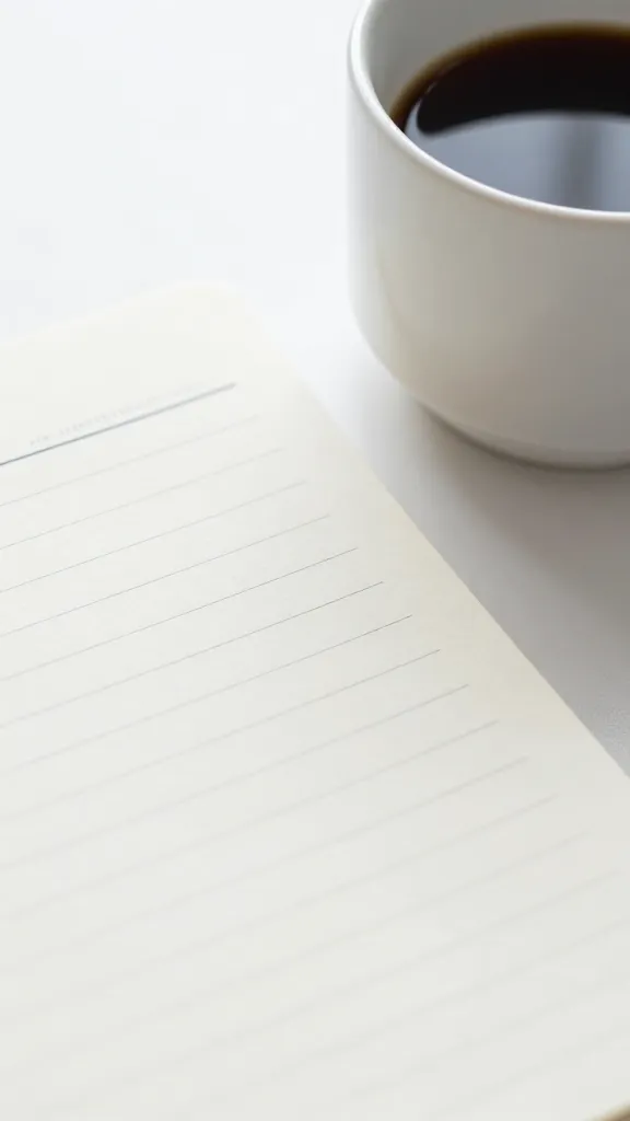 closeup of a single coffee cup beside a notepad with topic angles written