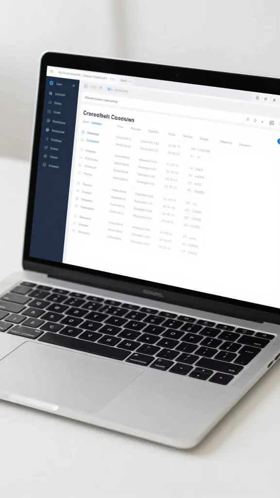 closeup of a single laptop on a clean desk with AI dashboard on screen