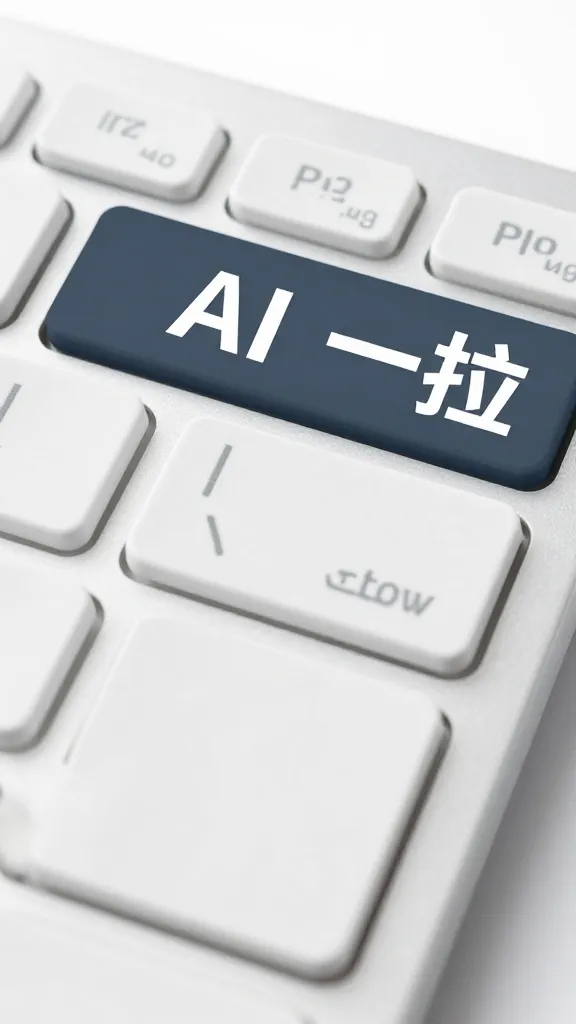 closeup of a single white keyboard with AI-generated caption on screen