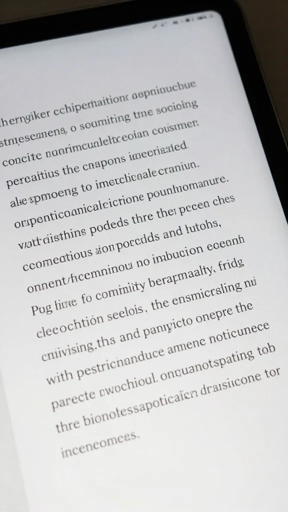 closeup of a product description draft on a tablet screen