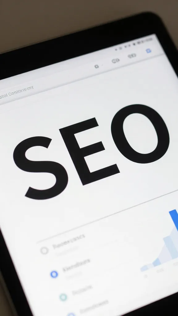 Closeup of an analytics dashboard on a tablet showing SEO metrics