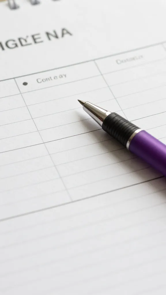 Closeup of a notebook with a colored pen on a content calendar page