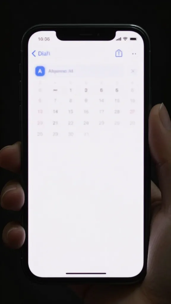 Closeup of a smartphone displaying an AI content calendar with a blank page behind