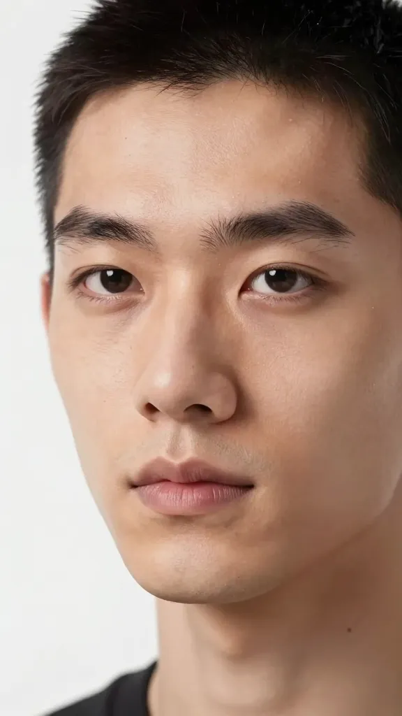 Closeup of a lifelike AI avatar headshot in studio lighting