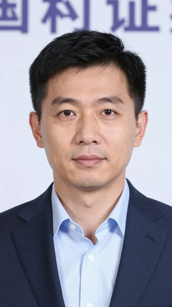 Closeup of an AI spokesperson portrait with branded backdrop