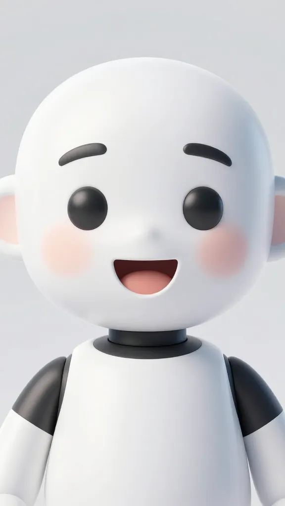 Closeup of an AI avatar mid-smile in clean product-demo set