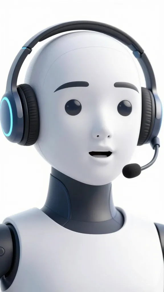 closeup of a modern headset-wearing AI avatar speaking directly