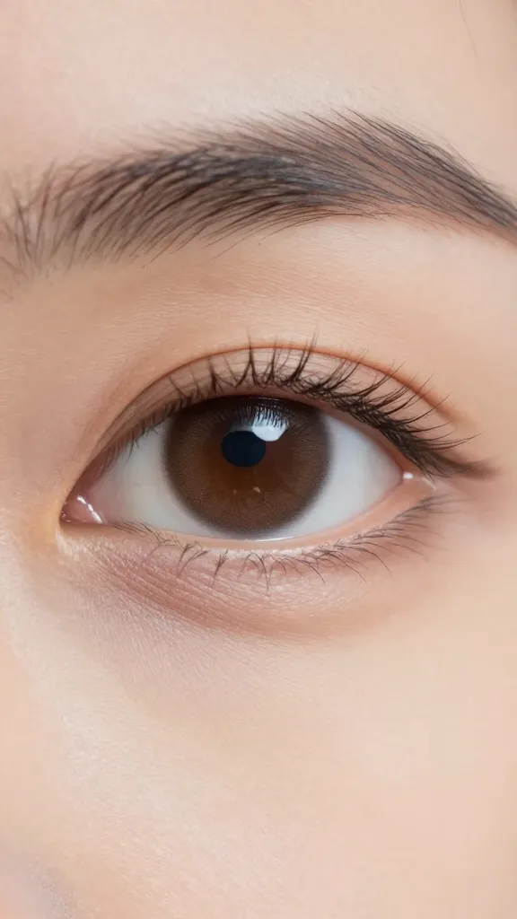 Closeup of an avatar’s eye texture with reflective highlight, neutral backdrop
