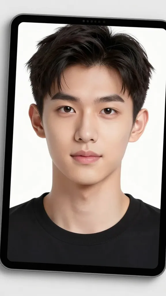 closeup of a crisp AI avatar render on a tablet in a clean studio setting