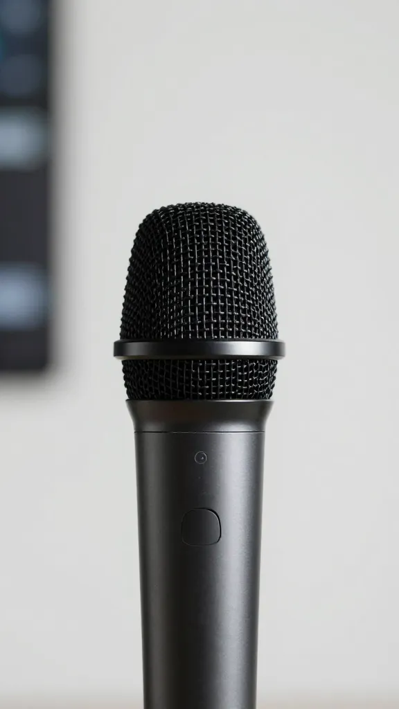 closeup of minimalist microphone against soft tech backdrop