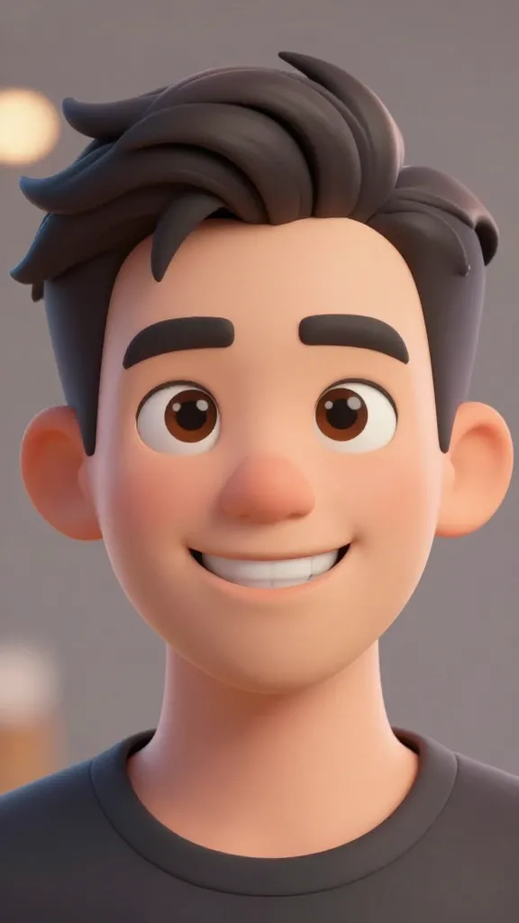 closeup headshot of CharacterCrafter AI avatar mid-smile, subtle bokeh background