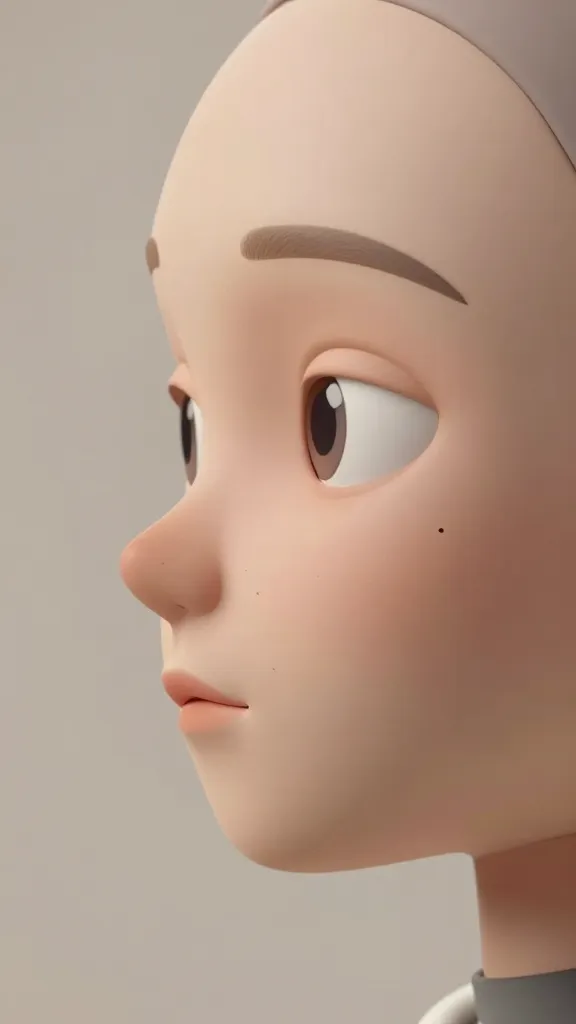 closeup profile of VibeMorph Studio avatar with expressive eyes, neutral backdrop